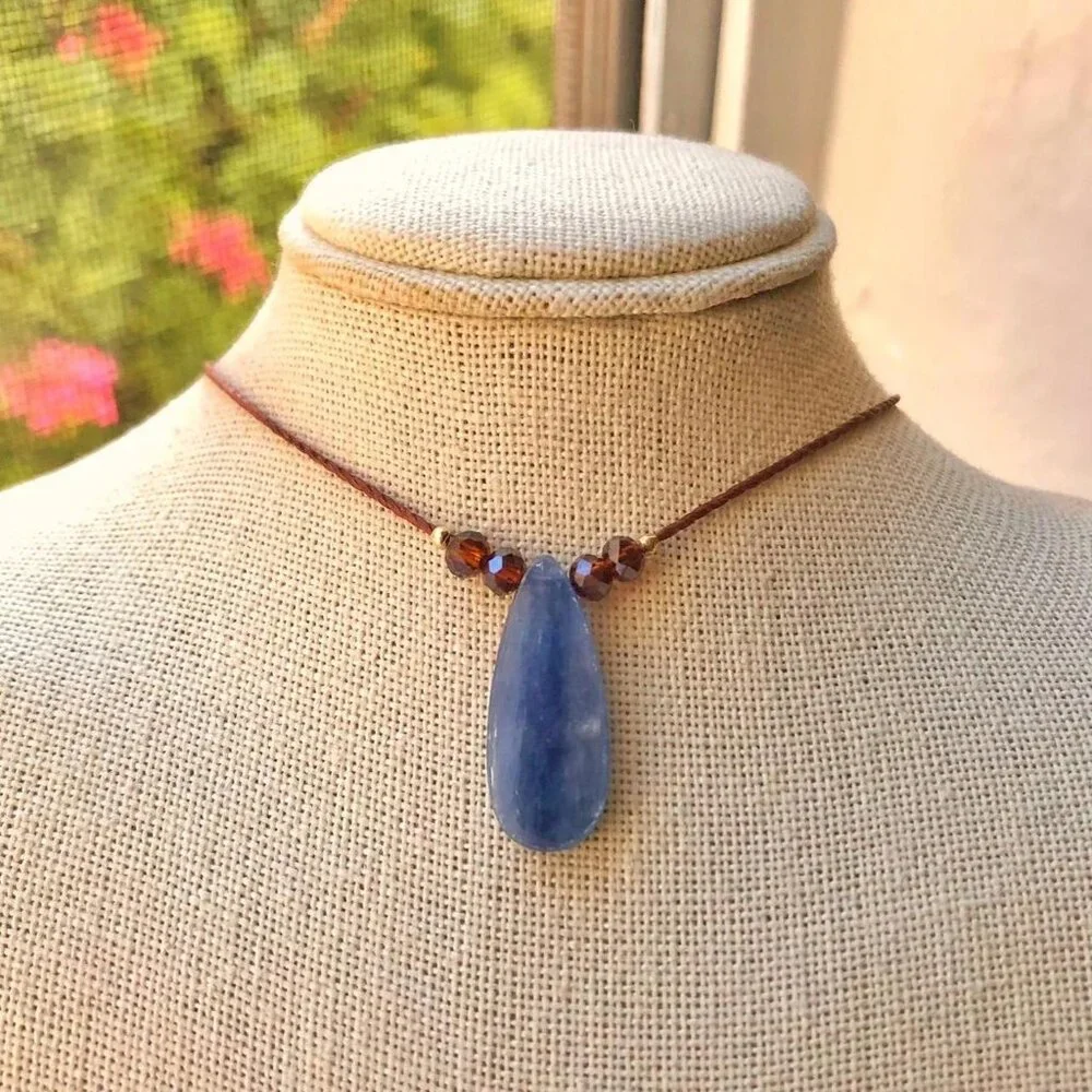 Boho Kyanite Teardrop Honey Glass Beads (Brown) Necklace/Choker - Picture 1 of 4